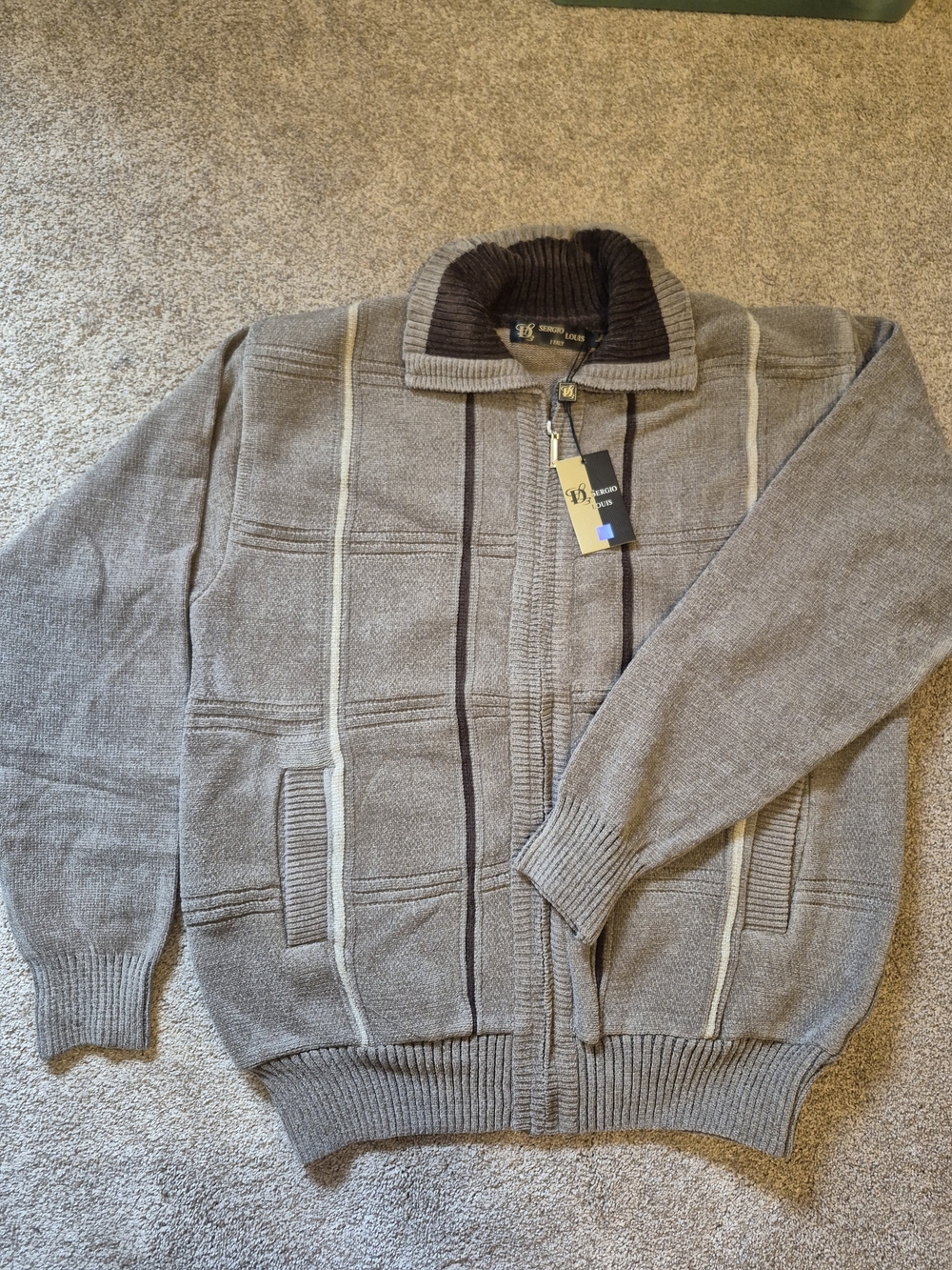 Vintage NWT Men's Italy Taupe Velour Zip-Up Sweater Jacket Cardigan Lg